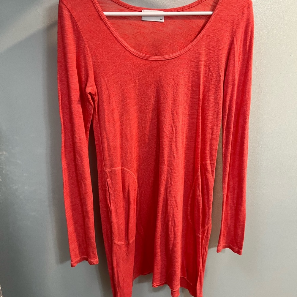 Allen Allen Tunic Top or Cover Up Pink S Long Sleeve Pockets Stretch